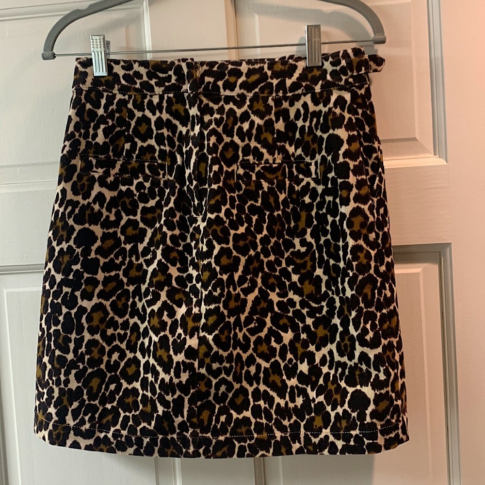 NWT J. Crew Corduroy Animal Print Mini Skirt w/Buckle Size 0 Black/Brown - Picture 9 of 15